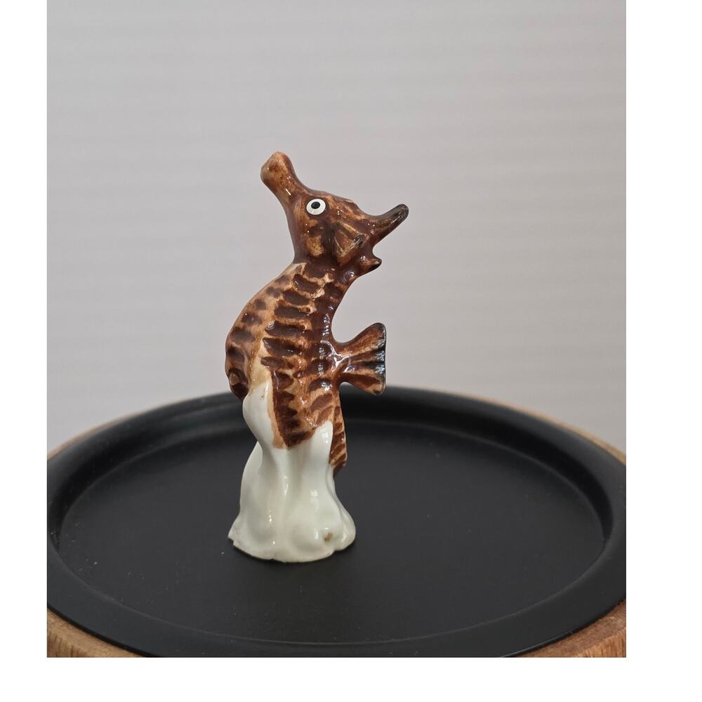 Vintage Shiken - Japan Bone China Seahorse Miniature Figurine MCM Brown